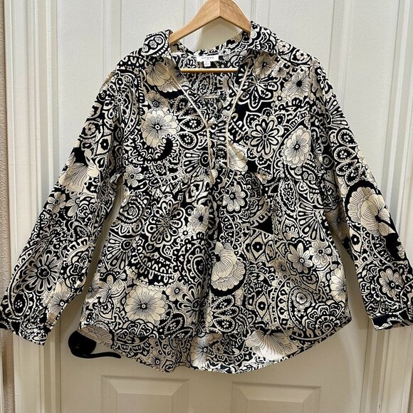 Umgee Tunic Top Women's Size L Mixed Floral Print Hi Low Hem Boho Chic Feminine - Picture 1 of 16